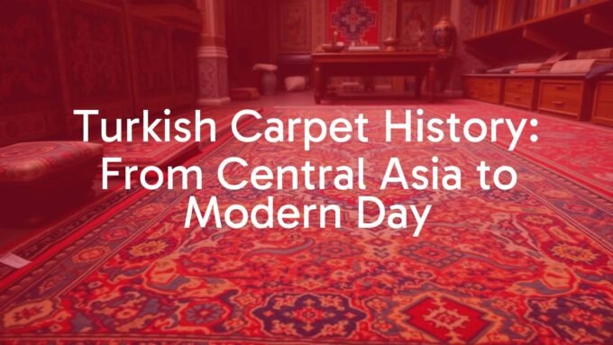 A beautifully woven Turkish carpet with intricate patterns and vibrant colors, displayed in a traditional setting with historical ambiance, realistic.