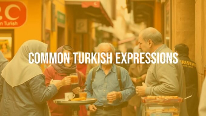 Turkish street scene with friendly locals chatting, warm colors, cultural elements like tea and kebabs, vibrant and welcoming atmosphere, realistic.