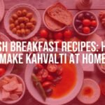 Colorful Turkish breakfast spread on a wooden table, fresh bread, olives, cheese, tomatoes, cucumbers, honey, jam, realistic.