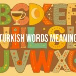 Turkish alphabet letters with cultural symbols like tea and evil eye, vibrant colors, illustrative style.