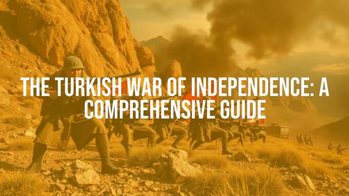 Turkish soldiers in battle during the War of Independence, Anatolian landscape, historical setting, dramatic lighting, realistic.