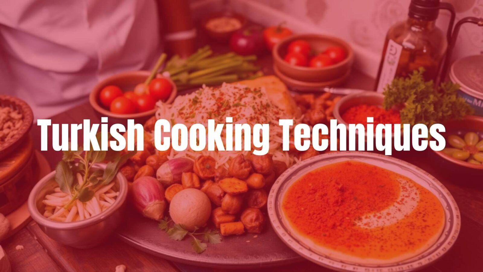 Traditional Turkish kitchen with fresh ingredients, aromatic spices, and a chef preparing a dish, warm and inviting atmosphere, realistic.