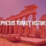 Ancient ruins of Ephesus in Turkey, columns and stone structures, Mediterranean landscape, bright sunlight, historical and archaeological vibe, realistic.