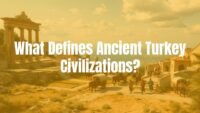 Ancient Anatolia landscape, Black Sea in the distance, Roman and Byzantine ruins, bustling trade caravan on a historic crossroads, realistic style.