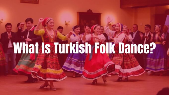 Traditional Turkish folk dancers in colorful costumes, performing a lively dance, vibrant and energetic, cultural setting, joyful atmosphere, realistic.
