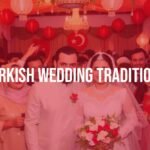 A vibrant Turkish wedding scene with a bride and groom in traditional attire, surrounded by family and friends, festive decorations, and lively music, colorful and joyful atmosphere, realistic.