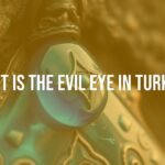 A close-up of a blue Nazar Boncuğu amulet hanging on a textured wall, mystical and cultural vibe, realistic.