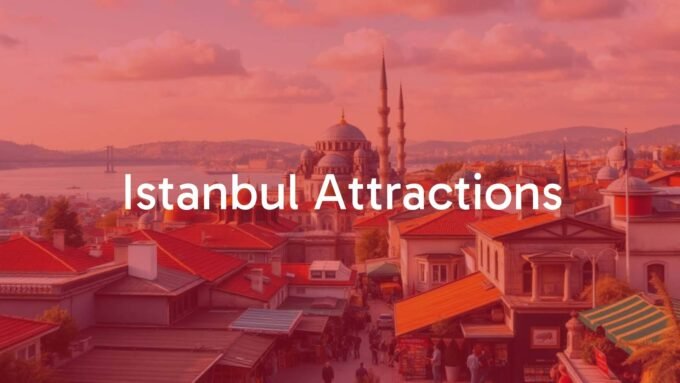 Istanbul skyline with a grand mosque and the Bosphorus, bustling streets, spice market, mix of ancient and modern architecture, vibrant colors, realistic.