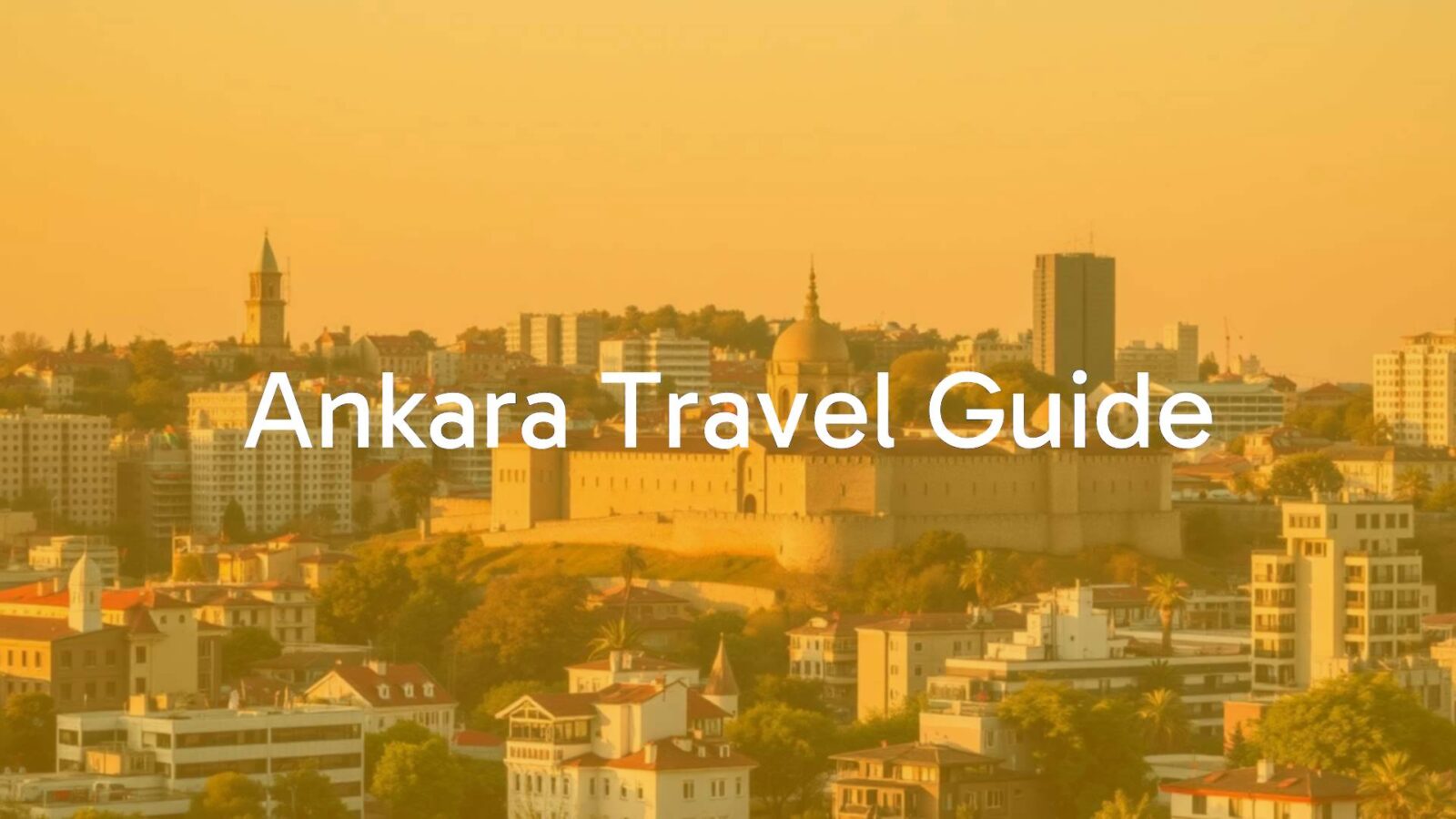 Ankara cityscape with ancient castle and modern buildings, golden hour, vibrant and lively atmosphere, realistic.