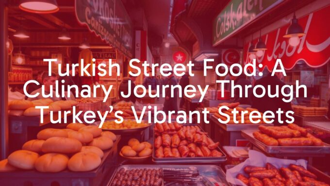 Busy Turkish street food market, colorful stalls with sizzling grills, fresh bread and roasted meat, vendors calling out, vibrant and lively atmosphere, realistic.